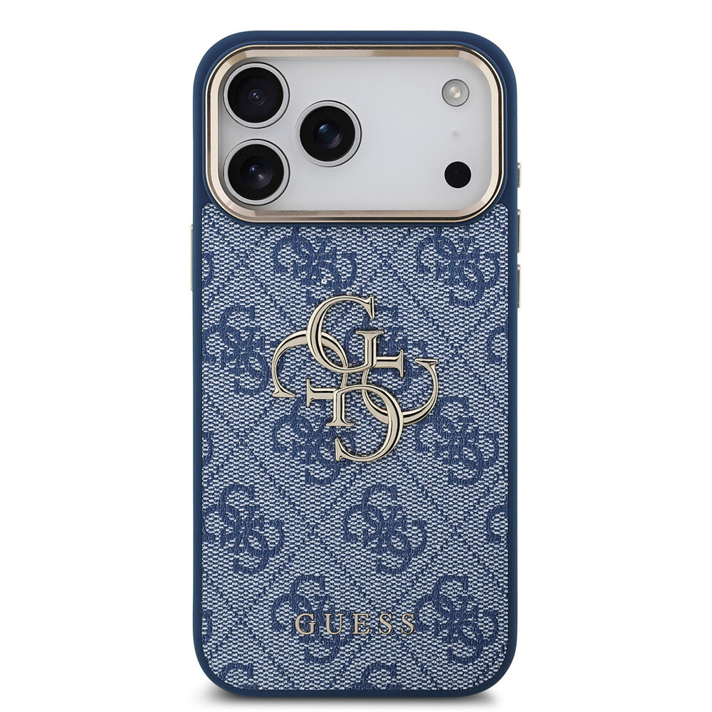 Guess Guess iPhone 17 Pro Max Back cover case - 4G - Big Metal Logo - Gold Edge - Blue Guess Guess iPhone 17 Pro Max Back cover case - 4G - Big Metal Logo - Gold Edge - Blue