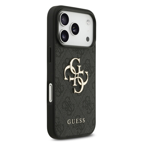 Guess Guess iPhone 17 Pro/iPhone 18 Pro Handyhülle 4G Großes Metalllogo Goldfarbener Rand - Schwarz