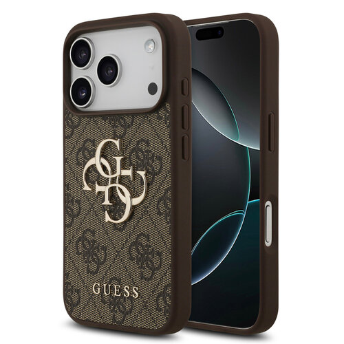 Guess Guess iPhone 17 Pro/iPhone 18 Pro Coque arrière 4G Grand logo métallique - Marron