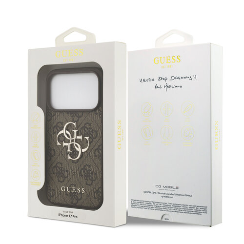 Guess Guess iPhone 17 Pro/iPhone 18 Pro Coque arrière 4G Grand logo métallique - Marron