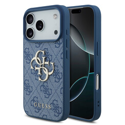 Guess iPhone 17 Pro/iPhone 18 Pro Backcoverhoesje - 4G - Groot metalen logo - Blauw