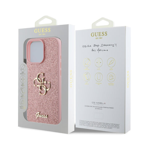 Guess Guess iPhone 16 Pro Max Back cover coque - Big 4G - Fixed Glitter - Rose Guess Guess iPhone 16 Pro Max Back cover coque - Big 4G - Fixed Glitter - Rose
