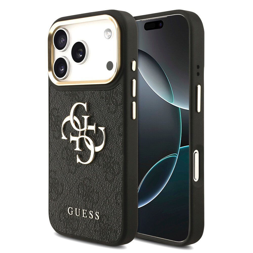 Guess Guess iPhone 17 Pro Back cover coque - 4G - Big Metal Logo - Gold Edge - Noir Guess Guess iPhone 17 Pro Back cover coque - 4G - Big Metal Logo - Gold Edge - Noir