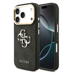 Guess iPhone 17 Pro/iPhone 18 Pro Coque arrière 4G Grand logo métallique Bord doré - Noir