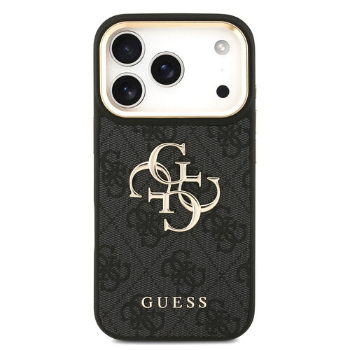 Guess Guess iPhone 17 Pro/iPhone 18 Pro Coque arrière 4G Grand logo métallique Bord doré - Noir