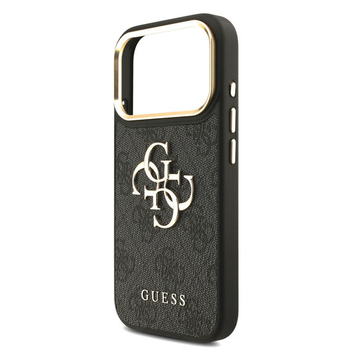 Guess Guess iPhone 17 Pro/iPhone 18 Pro Coque arrière 4G Grand logo métallique Bord doré - Noir