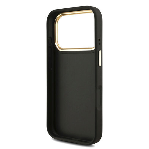 Guess Guess iPhone 17 Pro/iPhone 18 Pro Coque arrière 4G Grand logo métallique Bord doré - Noir