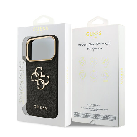 Guess Guess iPhone 17 Pro Back cover case - 4G - Big Metal Logo - Gold Edge - Black Guess Guess iPhone 17 Pro Back cover case - 4G - Big Metal Logo - Gold Edge - Black