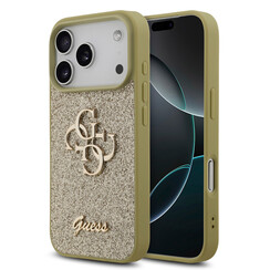 Guess iPhone 17 Pro/iPhone 18 Pro Coque arrière Grand motif 4G Finition à paillettes fixes - Doré