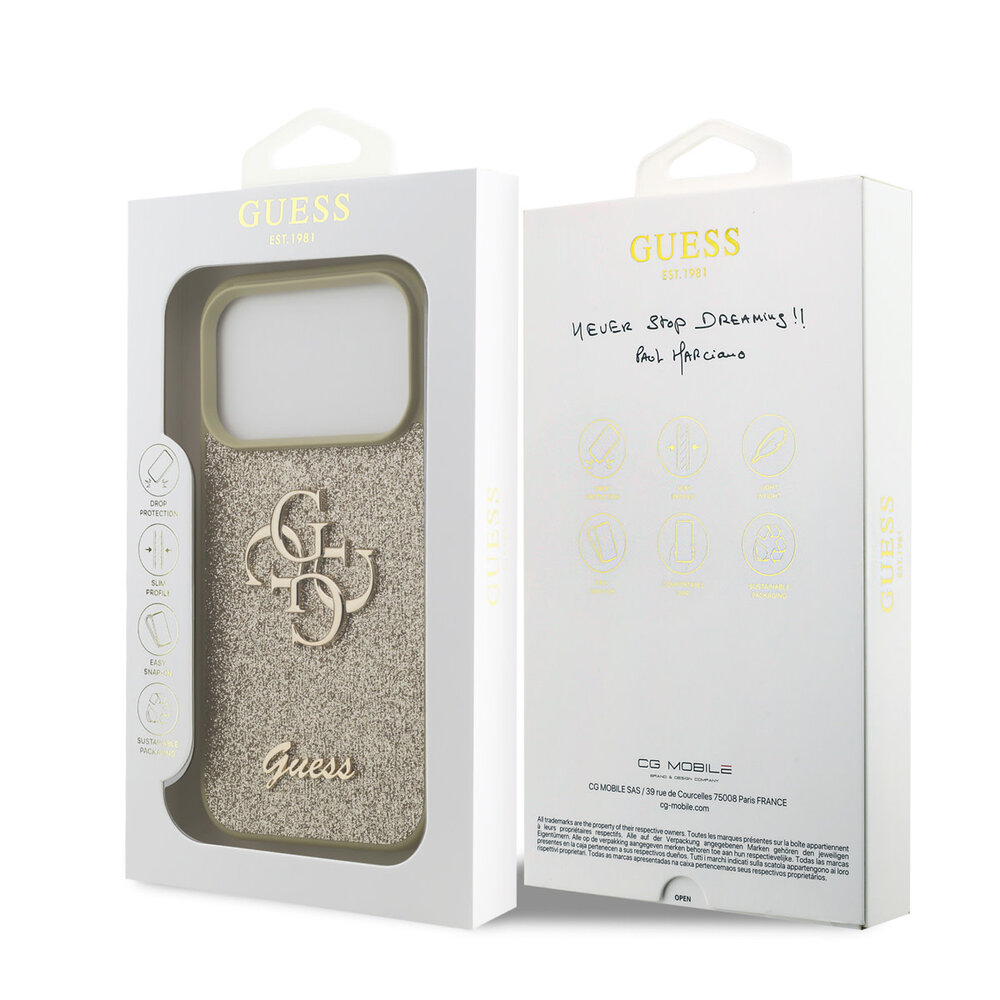 Guess Guess iPhone 17 Pro Back cover coque - Big 4G - Fixed Glitter - Or Guess Guess iPhone 17 Pro Back cover coque - Big 4G - Fixed Glitter - Or