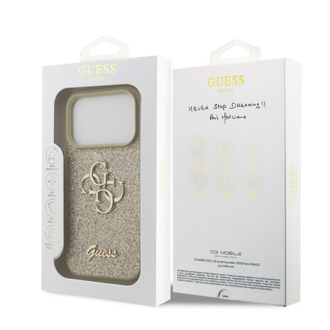 Guess Guess iPhone 17 Pro Back cover coque - Big 4G - Fixed Glitter - Or Guess Guess iPhone 17 Pro Back cover coque - Big 4G - Fixed Glitter - Or