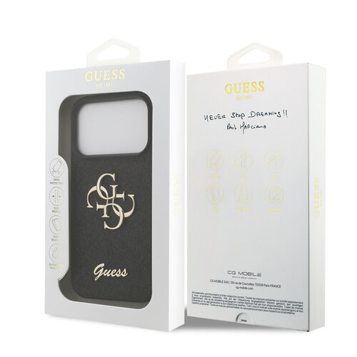 Guess Guess iPhone 17 Pro/iPhone 18 Pro Handyhülle Großes 4G-Motiv Feste Glitzerverzierung - Schwarz