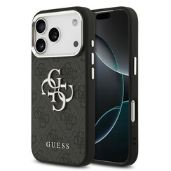 Guess iPhone 17 Pro Back cover case - 4G - Big Metal Logo - Silver Edge - Black