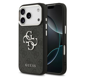 Guess Guess iPhone 17 Pro Backcover hoesje - 4G - Big Metal Logo - Silver Edge - Zwart Guess Guess iPhone 17 Pro Backcover hoesje - 4G - Big Metal Logo - Silver Edge - Zwart