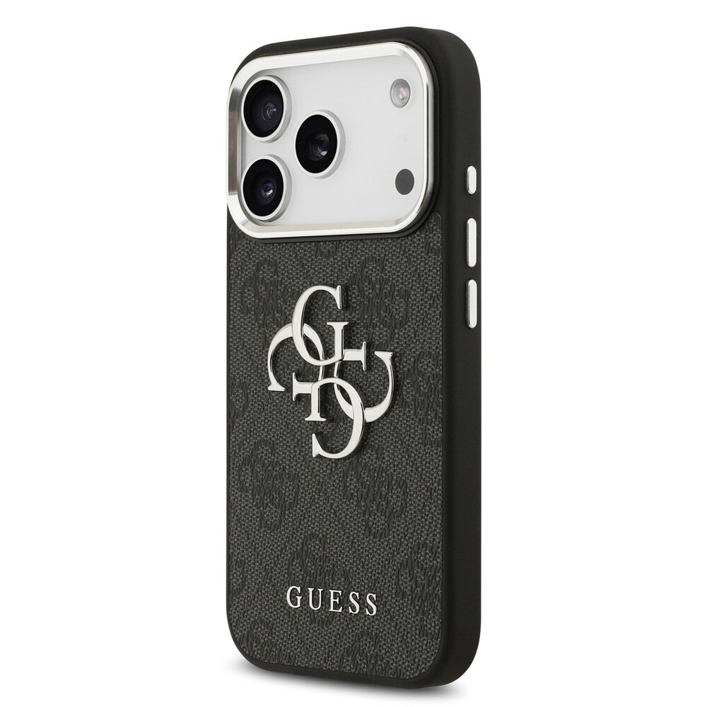 Guess Guess iPhone 17 Pro Backcover hoesje - 4G - Big Metal Logo - Silver Edge - Zwart Guess Guess iPhone 17 Pro Backcover hoesje - 4G - Big Metal Logo - Silver Edge - Zwart