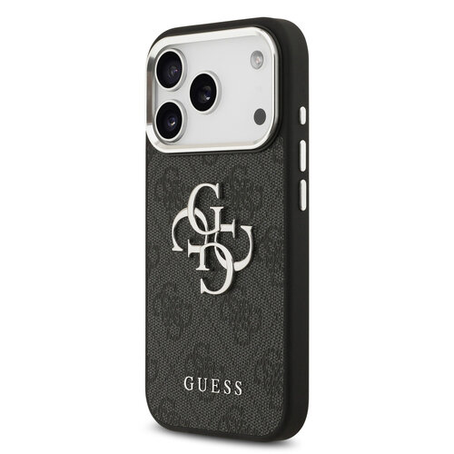 Guess Guess iPhone 17 Pro/iPhone 18 Pro Coque arrière 4G Grand logo métallique Bord argenté - Noir
