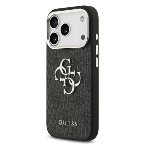 Guess Guess iPhone 17 Pro Backcover hoesje - 4G - Big Metal Logo - Silver Edge - Zwart Guess Guess iPhone 17 Pro Backcover hoesje - 4G - Big Metal Logo - Silver Edge - Zwart