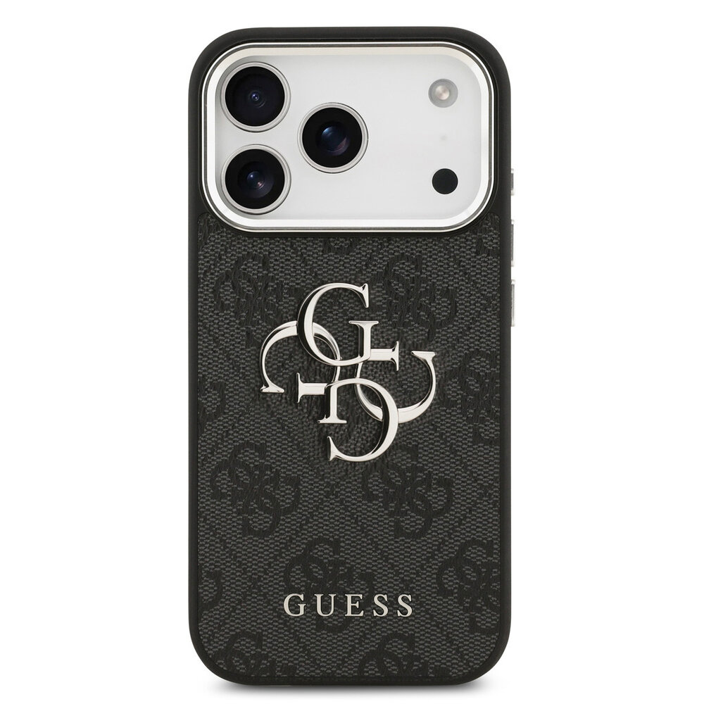 Guess Guess iPhone 17 Pro Backcover hoesje - 4G - Big Metal Logo - Silver Edge - Zwart Guess Guess iPhone 17 Pro Backcover hoesje - 4G - Big Metal Logo - Silver Edge - Zwart