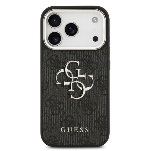 Guess Guess iPhone 17 Pro/iPhone 18 Pro Coque arrière 4G Grand logo métallique Bord argenté - Noir