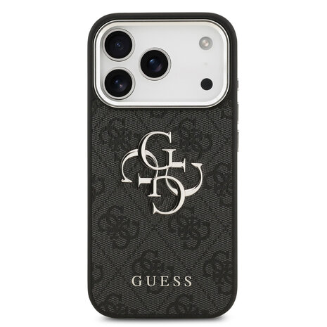 Guess Guess iPhone 17 Pro Backcover hoesje - 4G - Big Metal Logo - Silver Edge - Zwart Guess Guess iPhone 17 Pro Backcover hoesje - 4G - Big Metal Logo - Silver Edge - Zwart