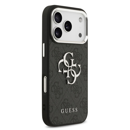 Guess Guess iPhone 17 Pro/iPhone 18 Pro Coque arrière 4G Grand logo métallique Bord argenté - Noir
