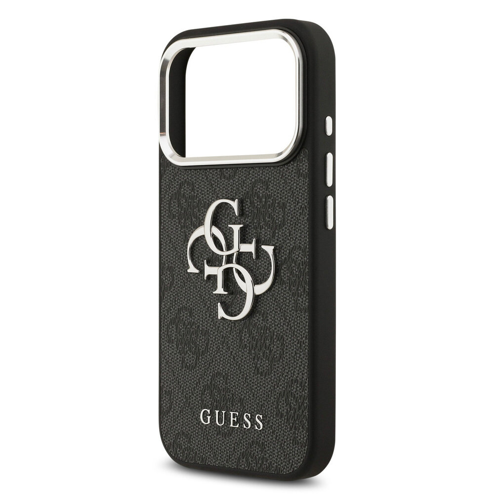 Guess Guess iPhone 17 Pro Backcover hoesje - 4G - Big Metal Logo - Silver Edge - Zwart Guess Guess iPhone 17 Pro Backcover hoesje - 4G - Big Metal Logo - Silver Edge - Zwart