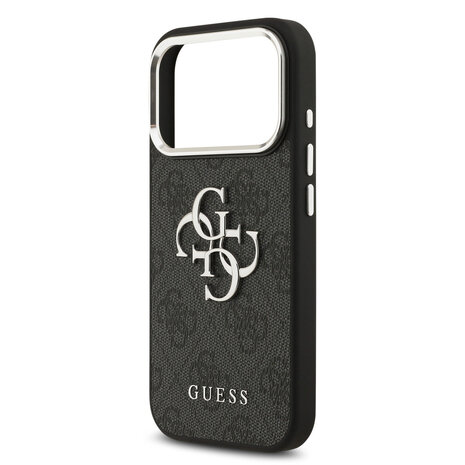 Guess Guess iPhone 17 Pro Backcover hoesje - 4G - Big Metal Logo - Silver Edge - Zwart Guess Guess iPhone 17 Pro Backcover hoesje - 4G - Big Metal Logo - Silver Edge - Zwart