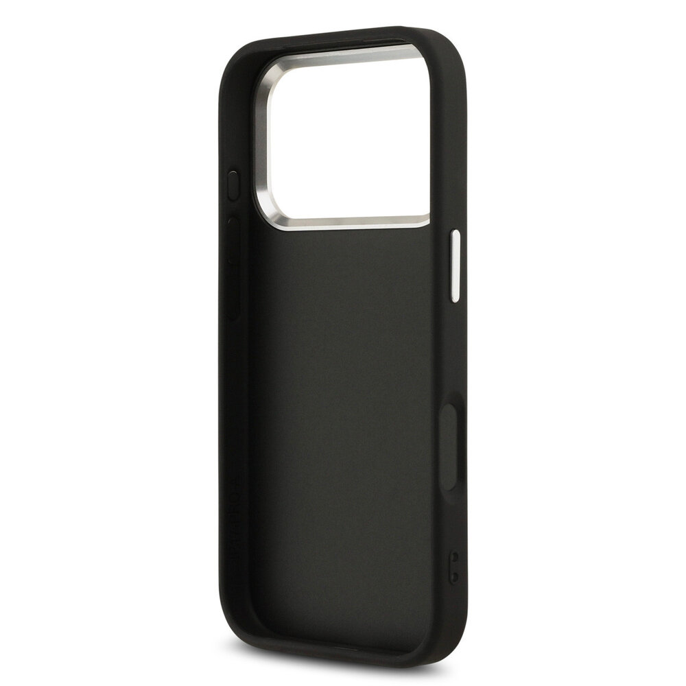 Guess Guess iPhone 17 Pro Backcover hoesje - 4G - Big Metal Logo - Silver Edge - Zwart Guess Guess iPhone 17 Pro Backcover hoesje - 4G - Big Metal Logo - Silver Edge - Zwart