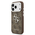 Guess Guess iPhone 17 Pro/iPhone 18 Pro Coque arrière 4G Grand logo métallique Bord argenté - Marron