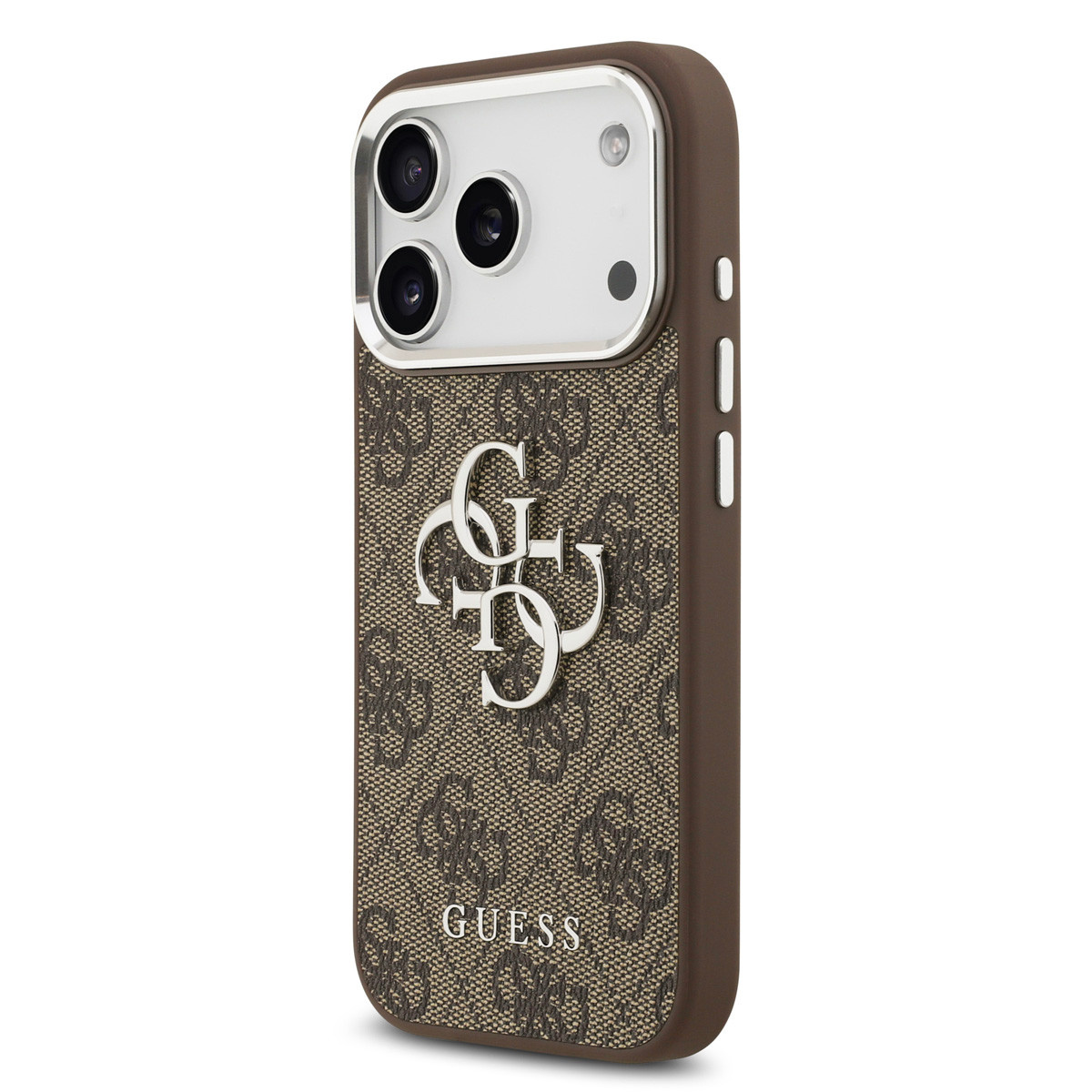 Guess Guess iPhone 17 Pro Backcover hoesje - 4G - Big Metal Logo - Silver Edge - Bruin, foto 2 van 6
