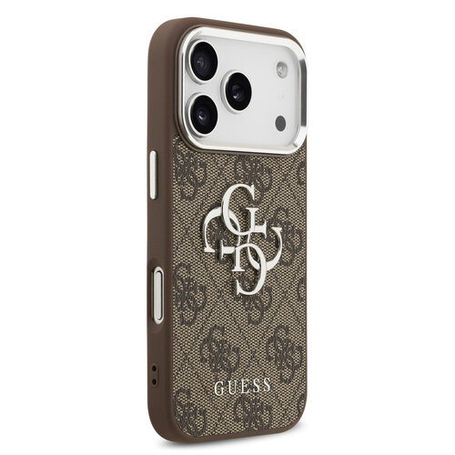 Guess Guess iPhone 17 Pro/iPhone 18 Pro Coque arrière 4G Grand logo métallique Bord argenté - Marron