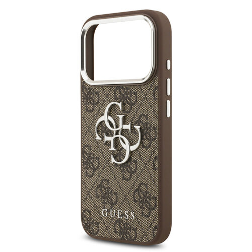 Guess Guess iPhone 17 Pro/iPhone 18 Pro Coque arrière 4G Grand logo métallique Bord argenté - Marron