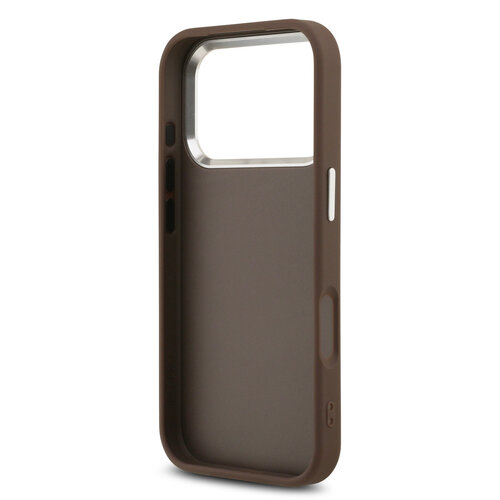 Guess Guess iPhone 17 Pro/iPhone 18 Pro Coque arrière 4G Grand logo métallique Bord argenté - Marron