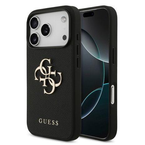 Guess Guess iPhone 17 Pro Backcover hoesje - Grained - Big 4G Logo - Zwart Guess Guess iPhone 17 Pro Backcover hoesje - Grained - Big 4G Logo - Zwart