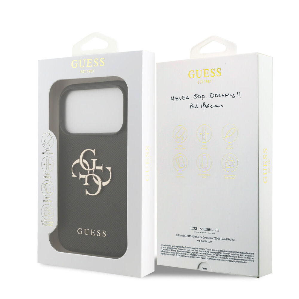 Guess Guess iPhone 17 Pro Backcover hoesje - Grained - Big 4G Logo - Zwart Guess Guess iPhone 17 Pro Backcover hoesje - Grained - Big 4G Logo - Zwart