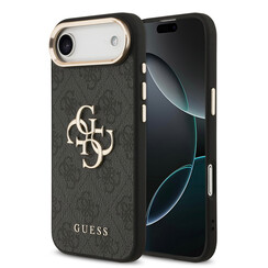 Guess iPhone 17 Air Back-Cover hul - 4G - Big Metal Logo - Gold Edge - Schwarz