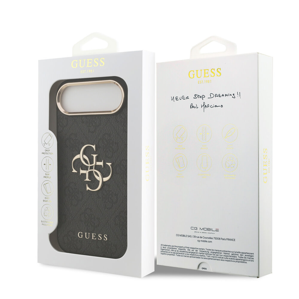 Guess Guess iPhone 17 Air Back cover case - 4G - Big Metal Logo - Gold Edge - Black