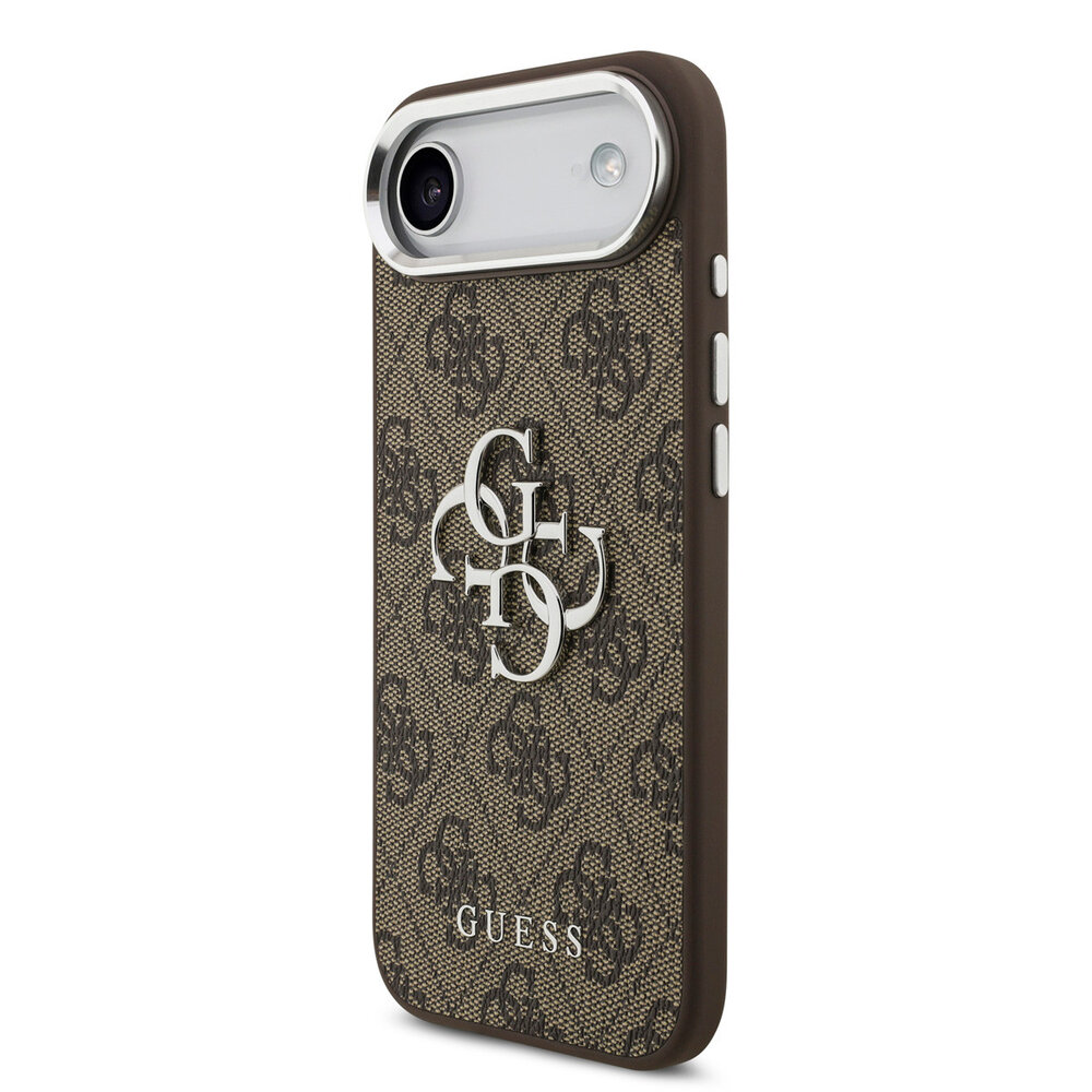Guess Guess iPhone 17 Air Backcover hoesje - 4G - Big Metal Logo - Silver Edge - Bruin Guess Guess iPhone 17 Air Backcover hoesje - 4G - Big Metal Logo - Silver Edge - Bruin