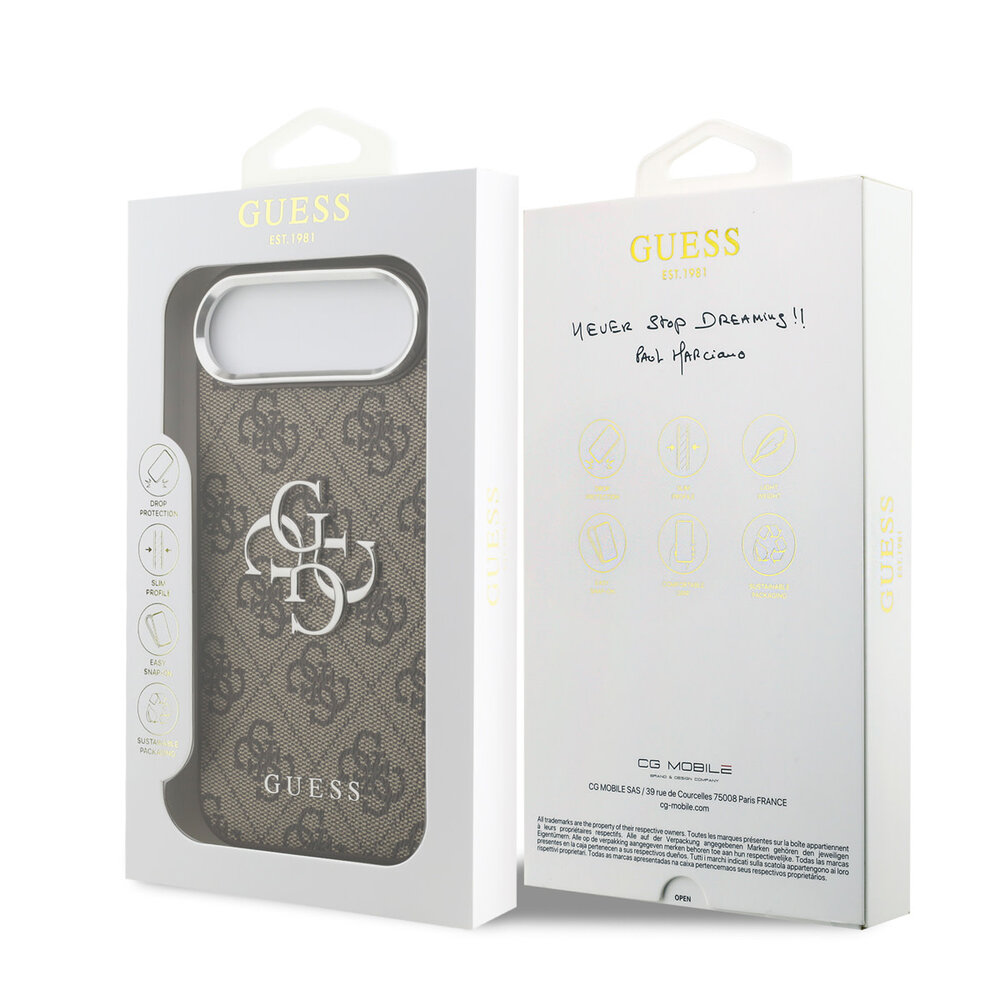 Guess Guess iPhone 17 Air Back cover case - 4G - Big Metal Logo - Silver Edge - Brown Guess Guess iPhone 17 Air Back cover case - 4G - Big Metal Logo - Silver Edge - Brown