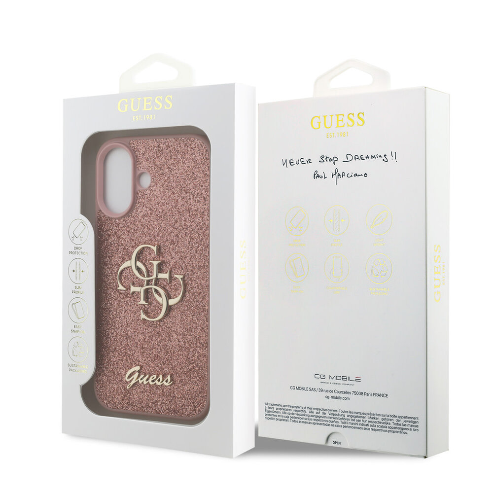 Guess Guess iPhone 17 Back cover case - Big 4G - Fixed Glitter - Pink Guess Guess iPhone 17 Back cover case - Big 4G - Fixed Glitter - Pink