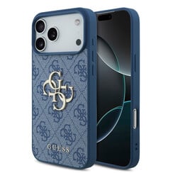 Guess iPhone 17 Pro Max/iPhone 18 Pro Max Handyhülle 4G Großes Metalllogo - Blau