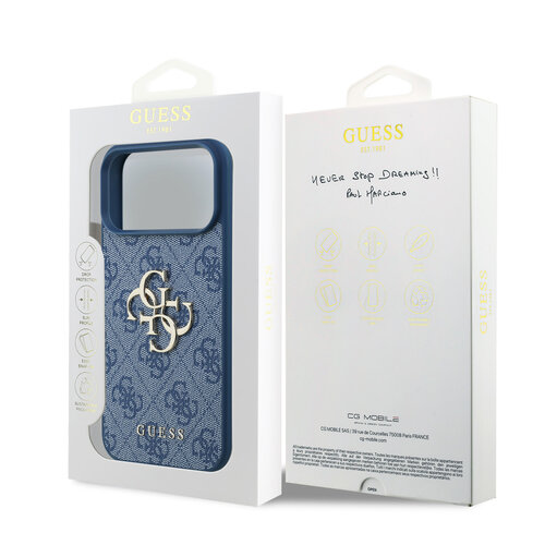 Guess Guess iPhone 17 Pro Max/iPhone 18 Pro Max Coque arrière 4G Grand logo métallique - Bleu