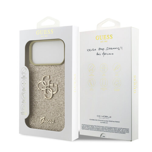 Guess Guess iPhone 17 Pro Max/iPhone 18 Pro Max Coque arrière Grand motif 4G Finition à paillettes fixes - Doré