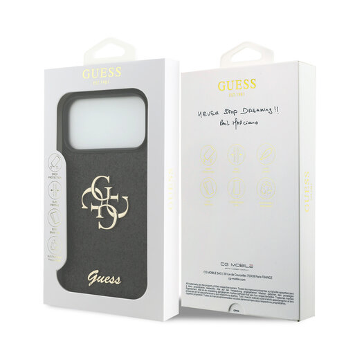Guess Guess iPhone 17 Pro Max/iPhone 18 Pro Max Coque arrière Grand motif 4G Finition à paillettes fixes - Noir