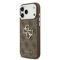 Guess Guess iPhone 17 Pro Max/iPhone 18 Pro Max Coque arrière 4G Grand logo métallique Bord argenté - Marron