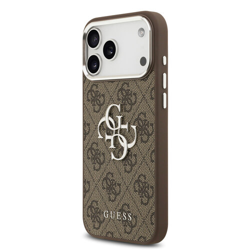 Guess Guess iPhone 17 Pro Max/iPhone 18 Pro Max Coque arrière 4G Grand logo métallique Bord argenté - Marron