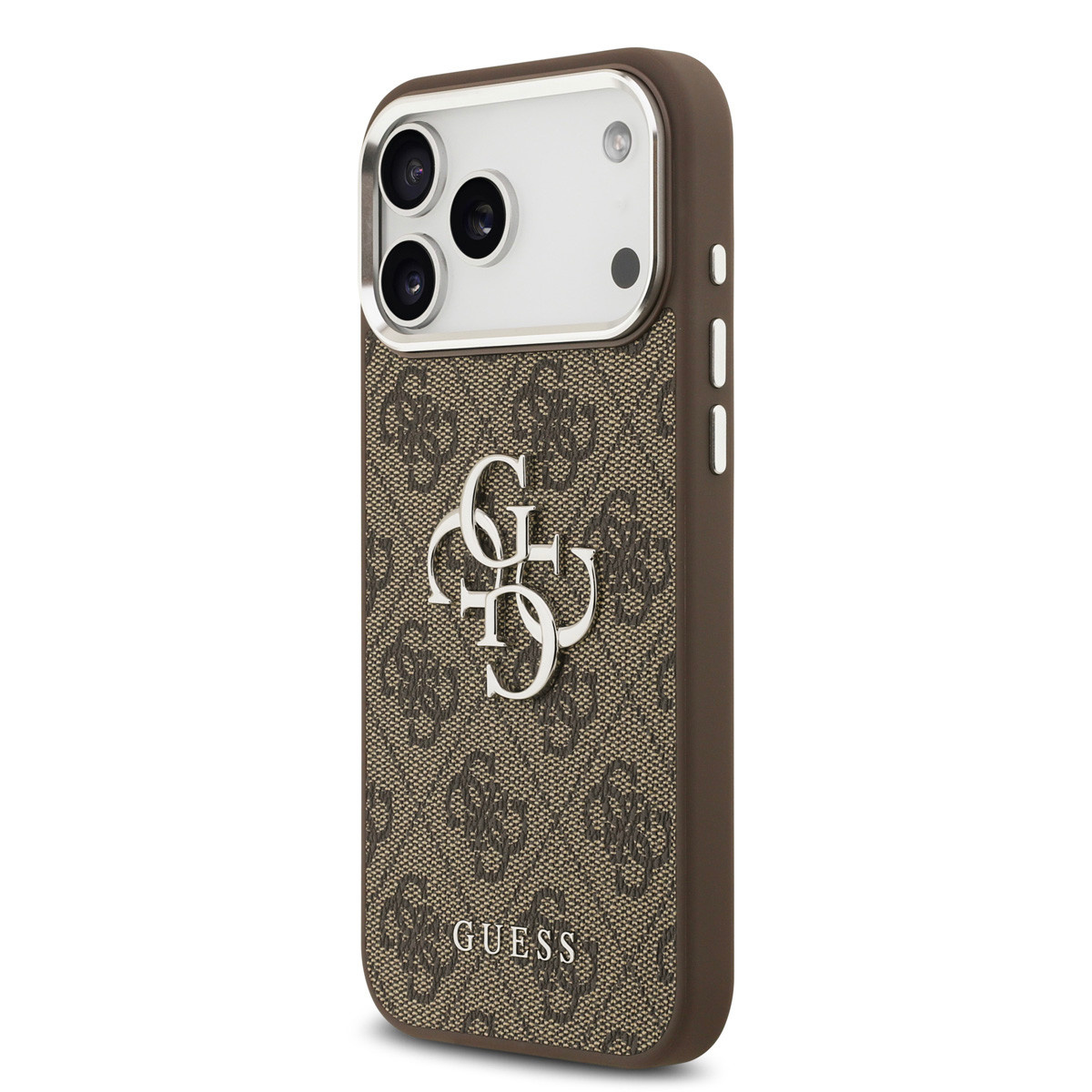 Guess Guess iPhone 17 Pro Max Backcover hoesje - 4G - Big Metal Logo - Silver Edge - Bruin, foto 2 van 6