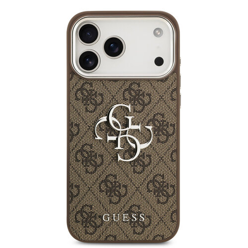 Guess Guess iPhone 17 Pro Max/iPhone 18 Pro Max Handyhülle 4G Großes Metalllogo Silberfarbener Rand - Braun