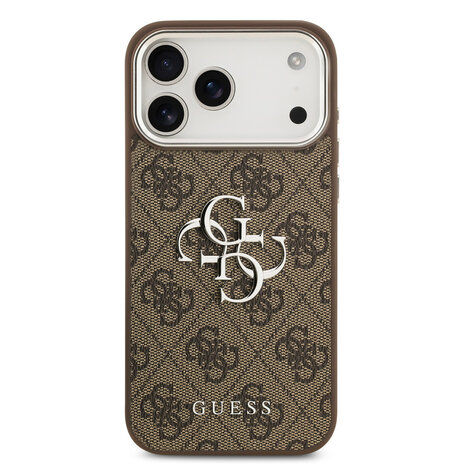 Guess Guess iPhone 17 Pro Max Back cover coque - 4G - Big Metal Logo - Silver Edge - Marron Guess Guess iPhone 17 Pro Max Back cover coque - 4G - Big Metal Logo - Silver Edge - Marron