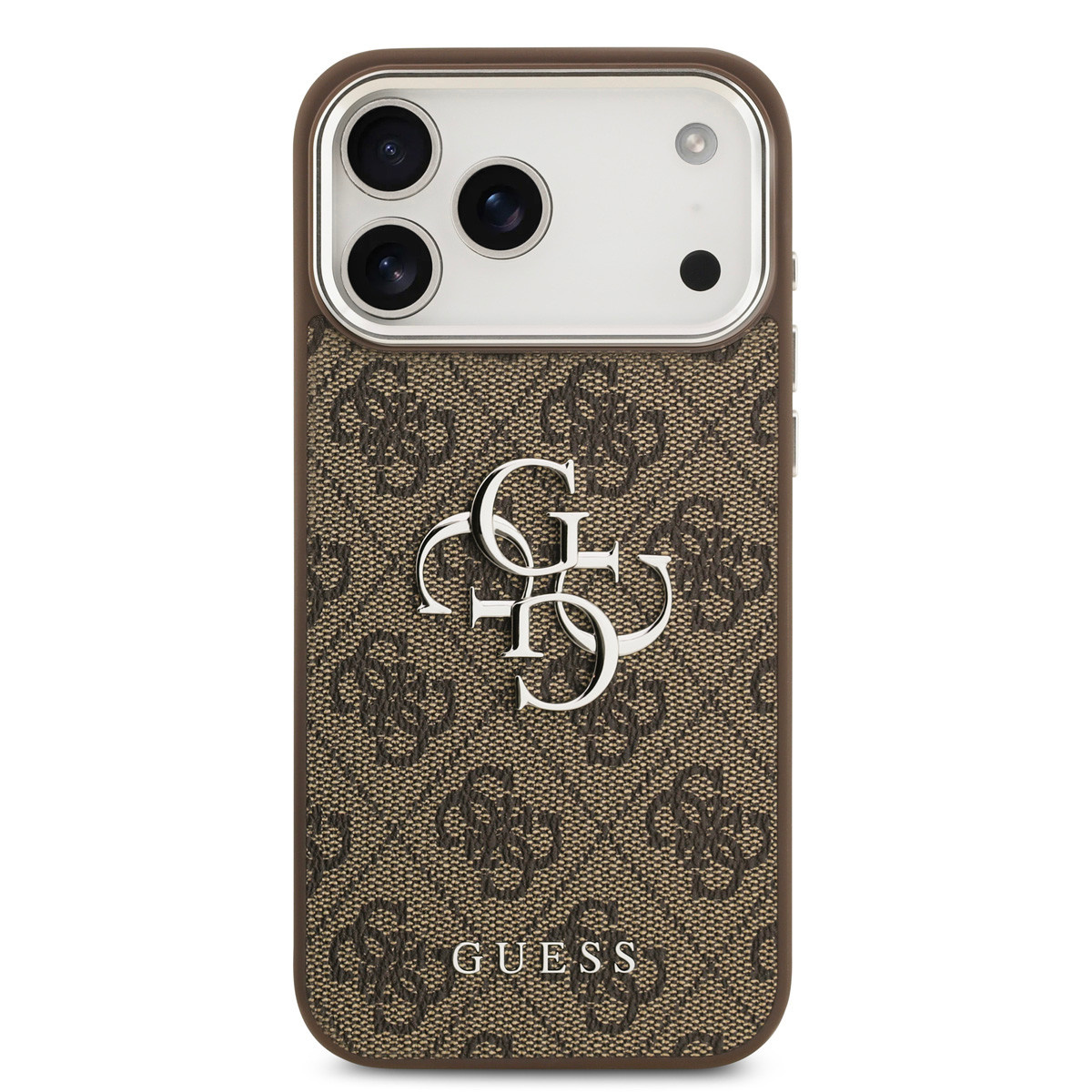 Guess Guess iPhone 17 Pro Max Backcover hoesje - 4G - Big Metal Logo - Silver Edge - Bruin, foto 3 van 6
